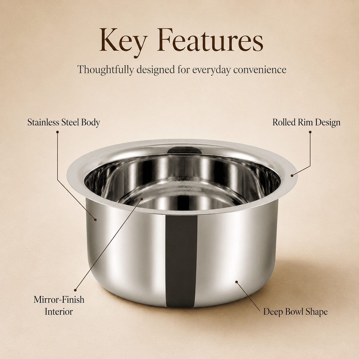 Kraft Stainless Steel Plain Bottom Tope - 18 G (Induction Friendly)