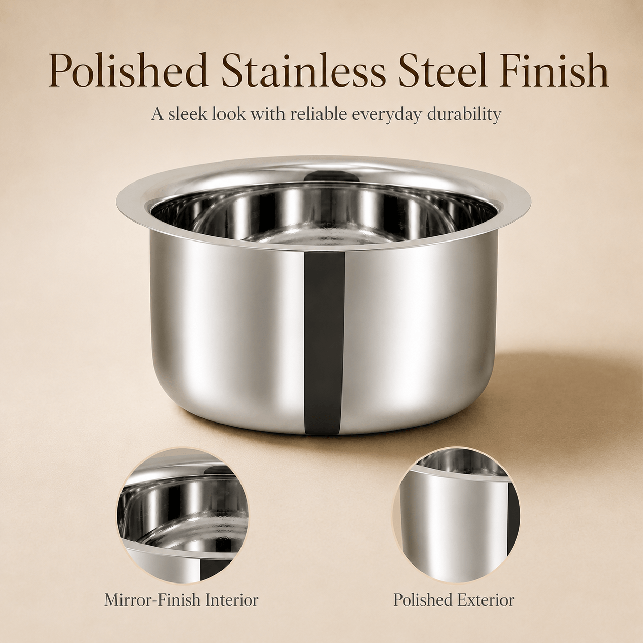 Kraft  Stainless Steel Plain Bottom Tope - 21 G (Induction Friendly)