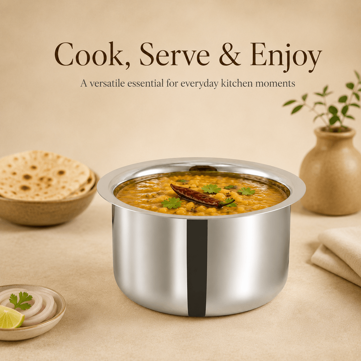 Kraft Stainless Steel Plain Bottom Tope - 18 G (Induction Friendly)