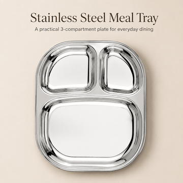Kraft Stainless Steel Compartment Pav Bhaji Plate 3 Section Plate for Snacks & Dinner Serving