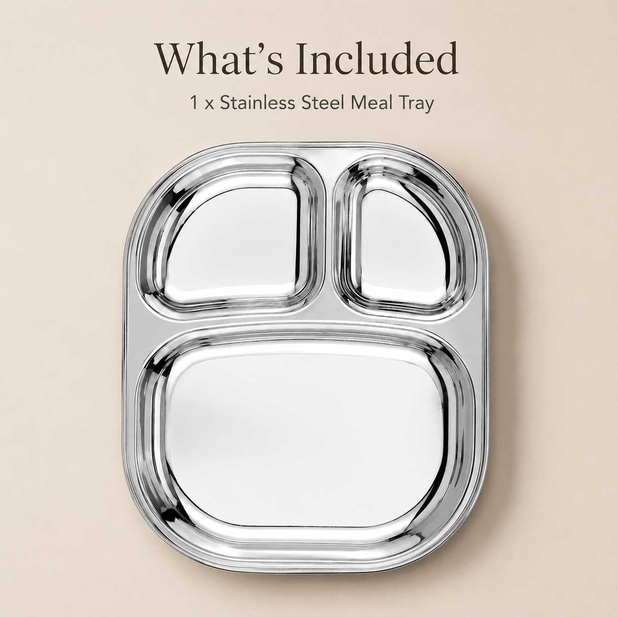 Kraft Stainless Steel Compartment Pav Bhaji Plate 3 Section Plate for Snacks & Dinner Serving