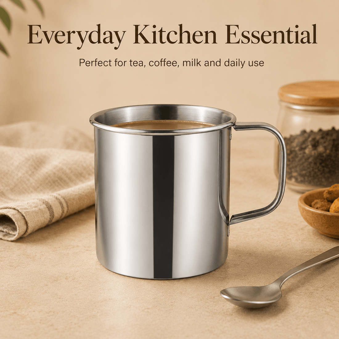 Kraft Stainless Steel Mug Durable Steel Drinking Mug for Tea, Coffee, Milk & Everyday Use
