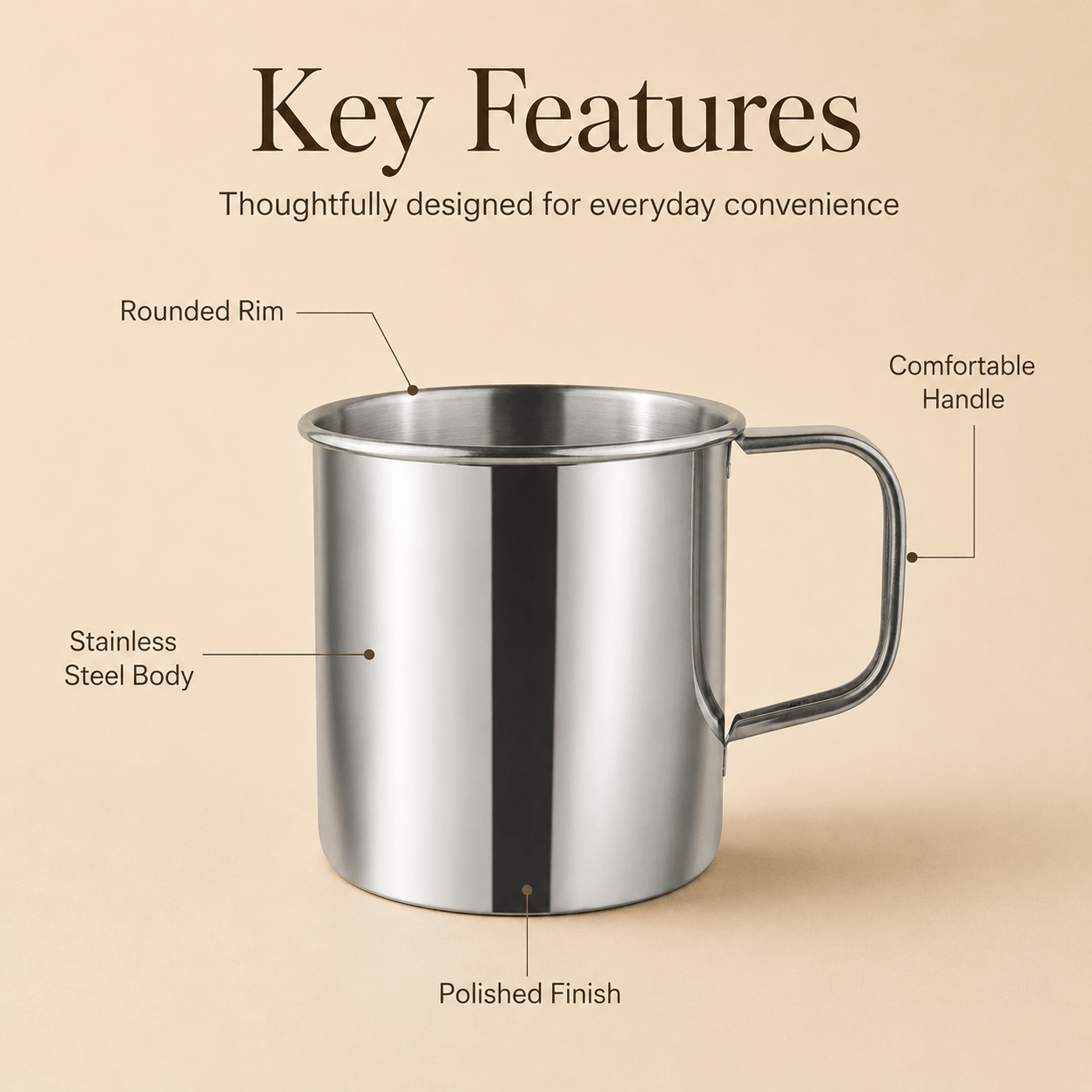 Kraft Stainless Steel Mug Durable Steel Drinking Mug for Tea, Coffee, Milk & Everyday Use