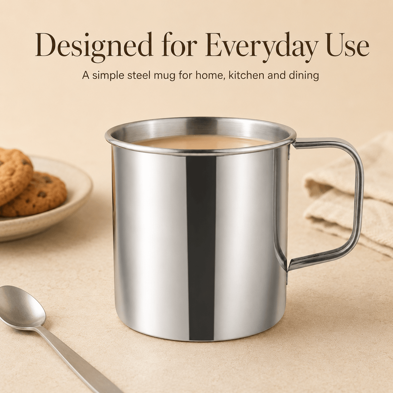 Kraft Stainless Steel Mug Durable Steel Drinking Mug for Tea, Coffee, Milk & Everyday Use