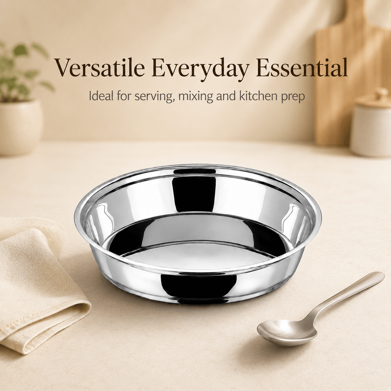 Kraft Stainless Steel Parat Deep Mixing Plate for Kneading Dough, Washing, Serving & Food Prep