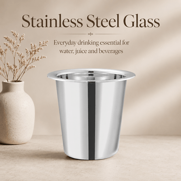 Kraft Stainless Steel Ram Patra Steel Glass Mirror Finish Traditional Drinking Glass for Water, Juice, Chaas & Lassi