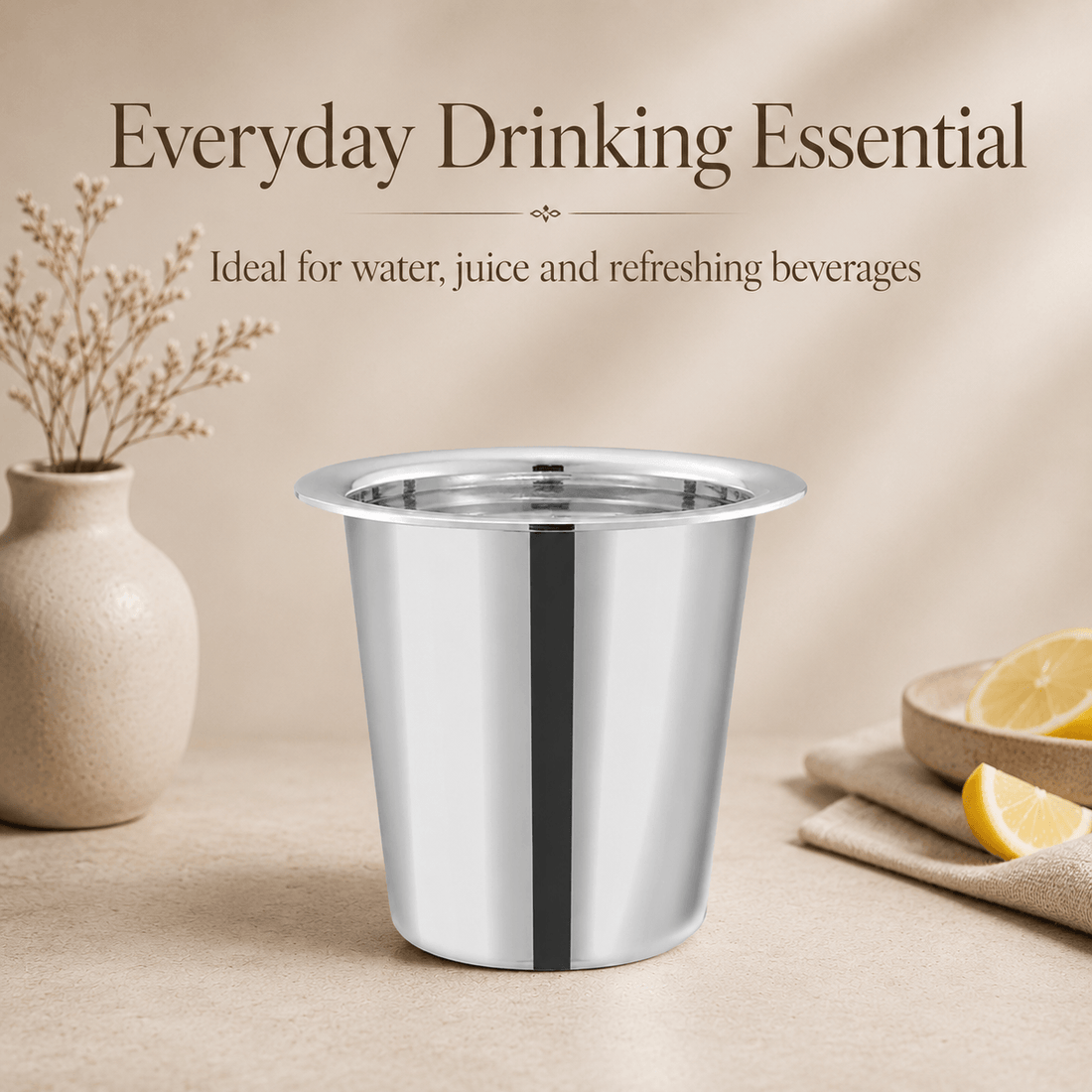Kraft Stainless Steel Ram Patra Steel Glass Mirror Finish Traditional Drinking Glass for Water, Juice, Chaas & Lassi