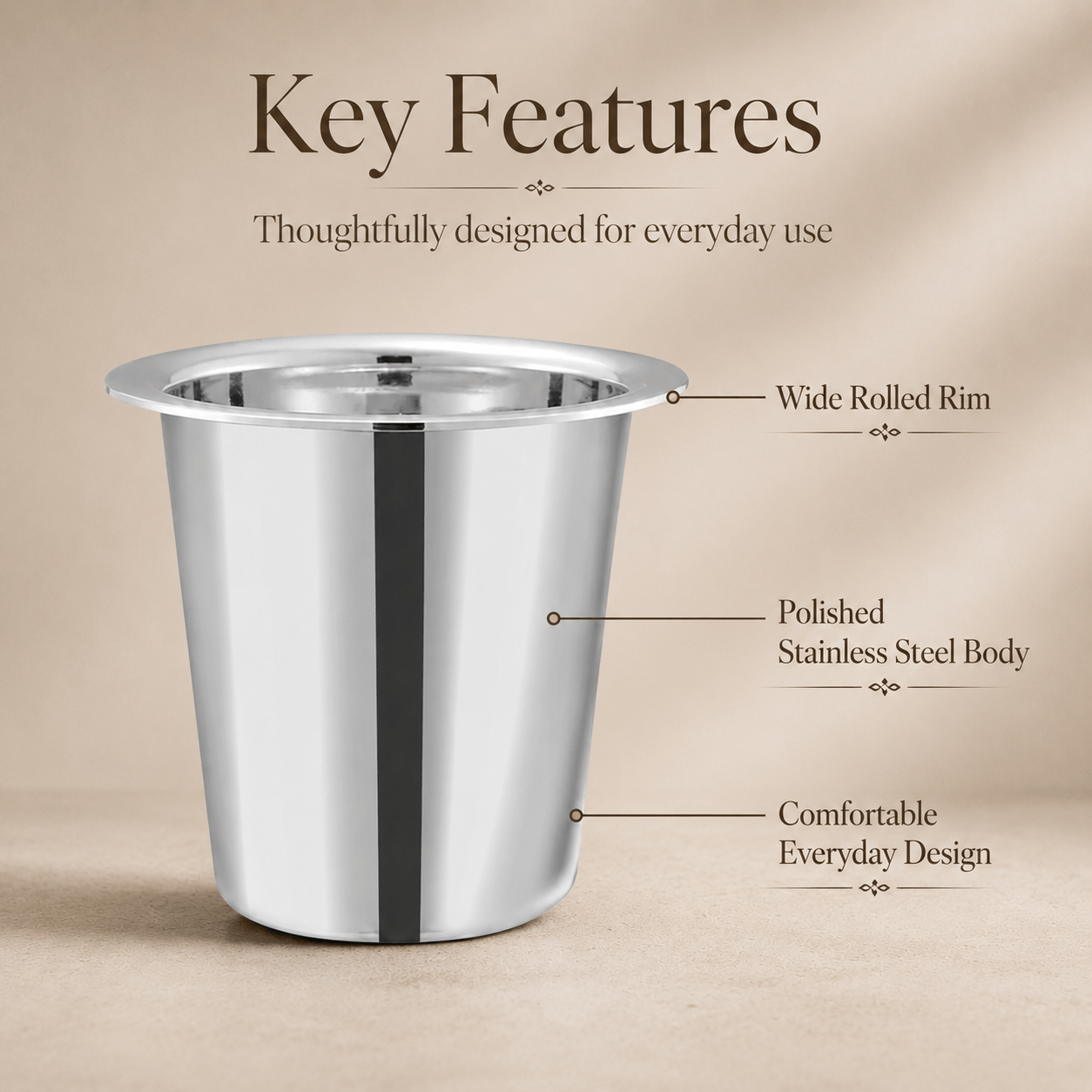 Kraft Stainless Steel Ram Patra Steel Glass Mirror Finish Traditional Drinking Glass for Water, Juice, Chaas & Lassi