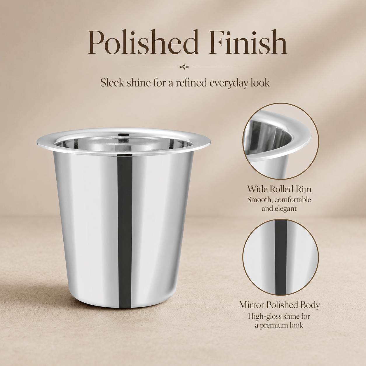 Kraft Stainless Steel Ram Patra Steel Glass Mirror Finish Traditional Drinking Glass for Water, Juice, Chaas & Lassi