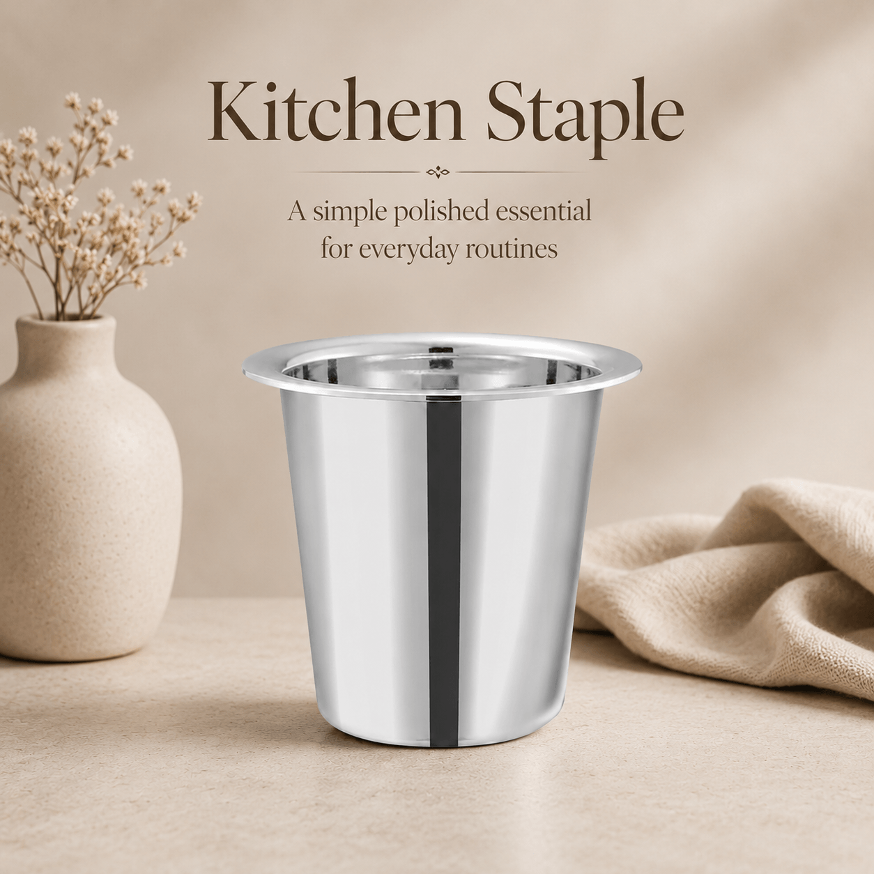 Kraft Stainless Steel Ram Patra Steel Glass Mirror Finish Traditional Drinking Glass for Water, Juice, Chaas & Lassi