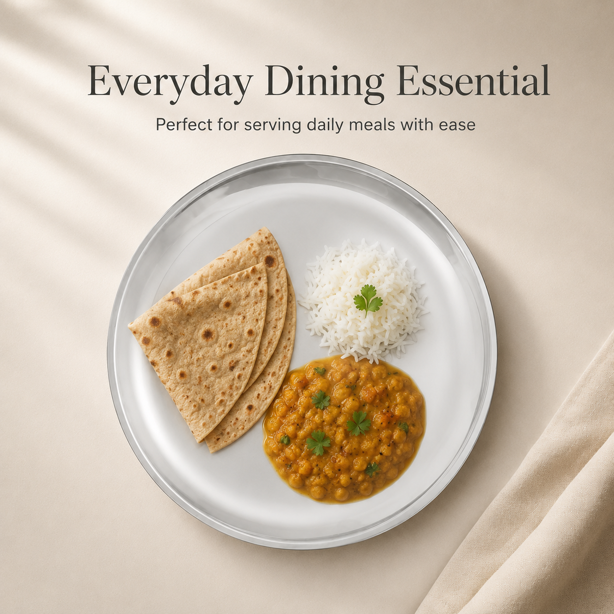 Kraft Stainless Steel China Plate  Mirror Finish Steel Dinner Plate for Meals, Snacks & Daily Serving