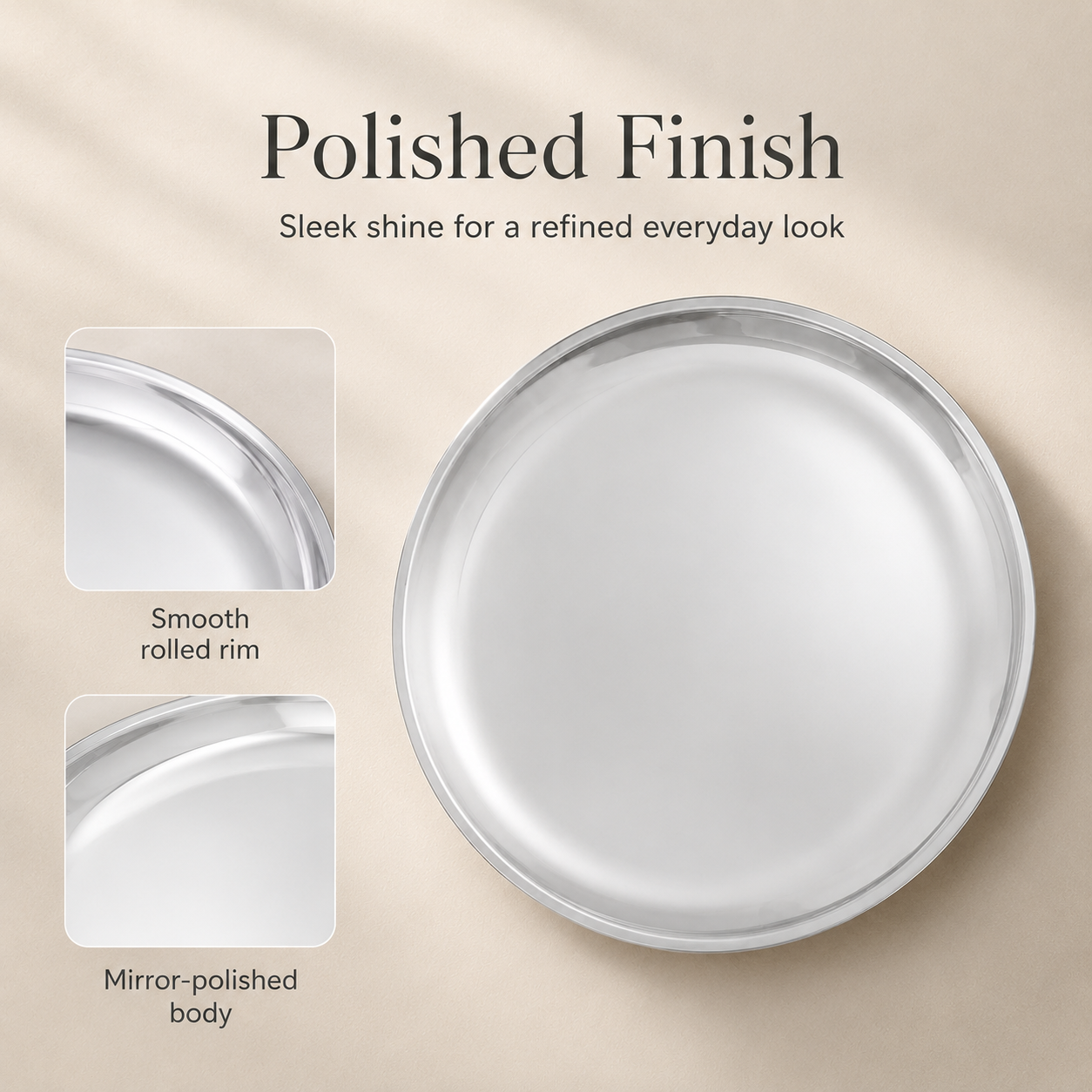 Kraft Stainless Steel China Plate  Mirror Finish Steel Dinner Plate for Meals, Snacks & Daily Serving