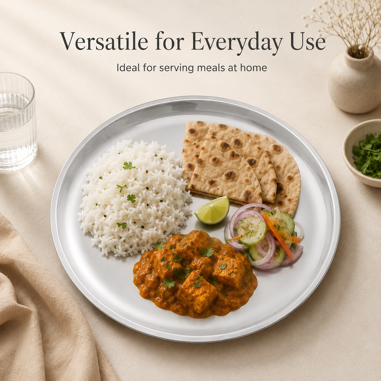 Kraft Stainless Steel China Plate  Mirror Finish Steel Dinner Plate for Meals, Snacks & Daily Serving