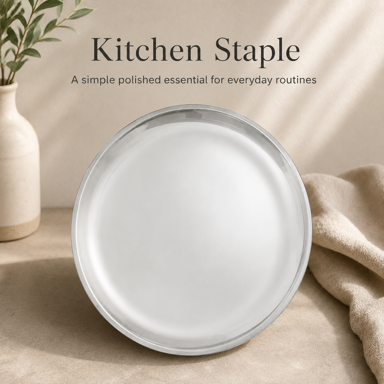 Kraft Stainless Steel China Plate  Mirror Finish Steel Dinner Plate for Meals, Snacks & Daily Serving