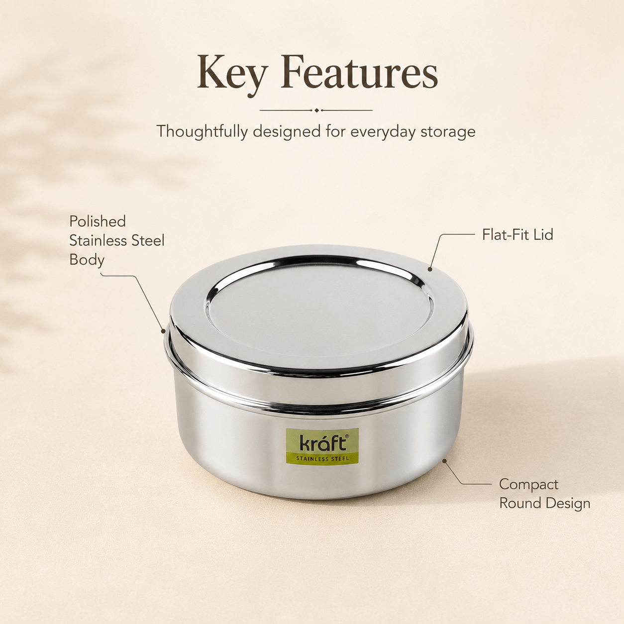 Kraft Stainless Steel Puri Dabba with Lid Mirror Finish Steel Food Storage Container for Puri, Roti, Snacks & Kitchen Use