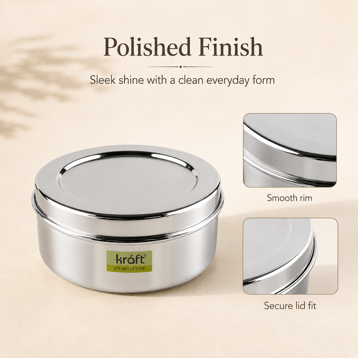 Kraft Stainless Steel Puri Dabba with Lid Mirror Finish Steel Food Storage Container for Puri, Roti, Snacks & Kitchen Use