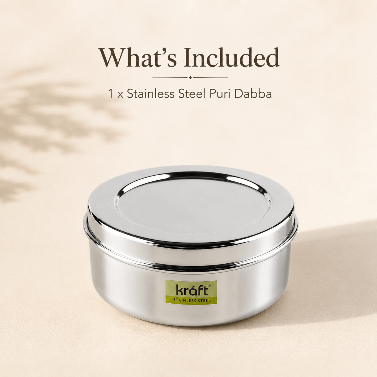 Kraft Stainless Steel Puri Dabba with Lid Mirror Finish Steel Food Storage Container for Puri, Roti, Snacks & Kitchen Use