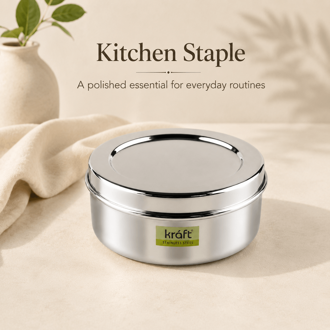 Kraft Stainless Steel Puri Dabba with Lid Mirror Finish Steel Food Storage Container for Puri, Roti, Snacks & Kitchen Use