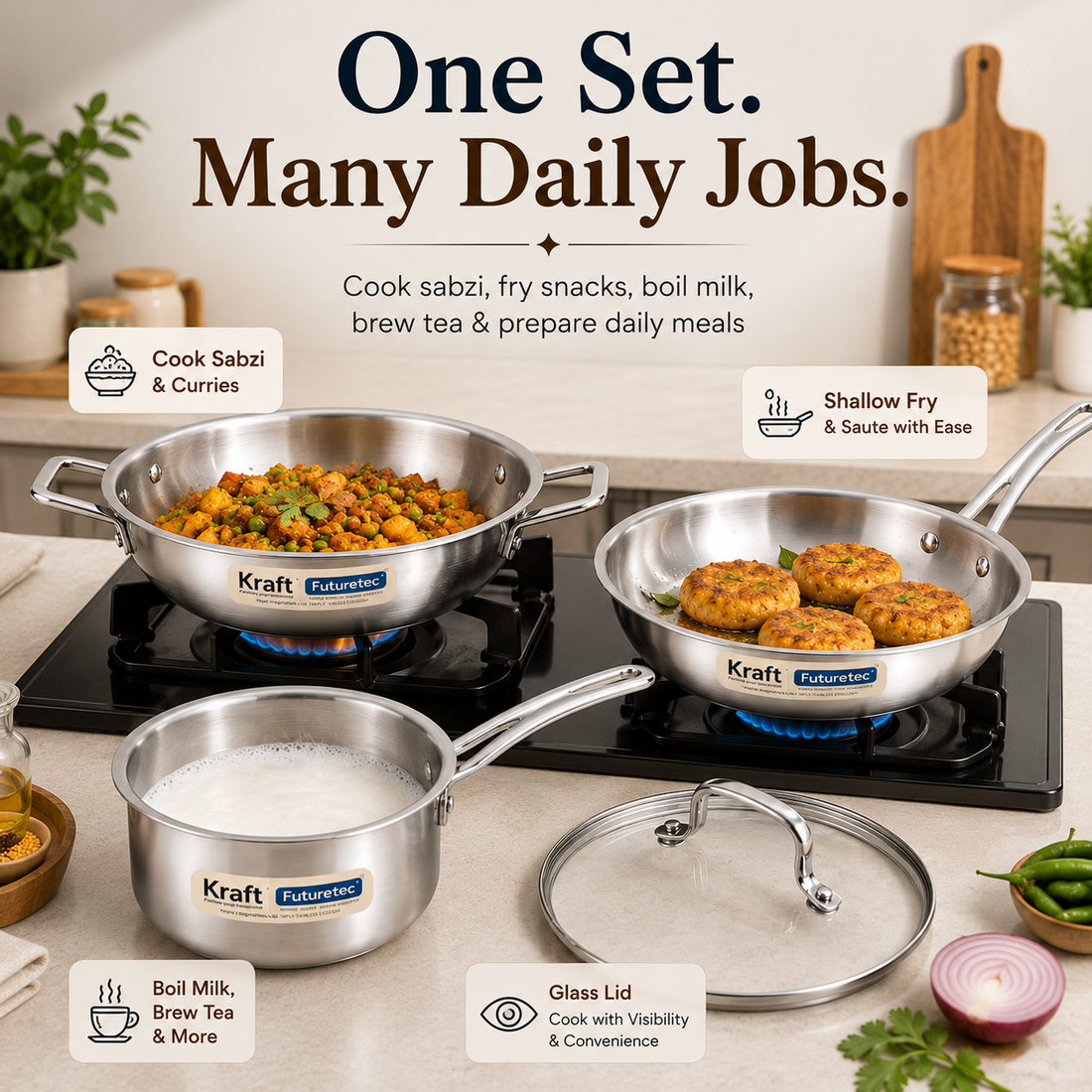 Kraft Futuretec 4pc combo set induction friendly stainless steel product view