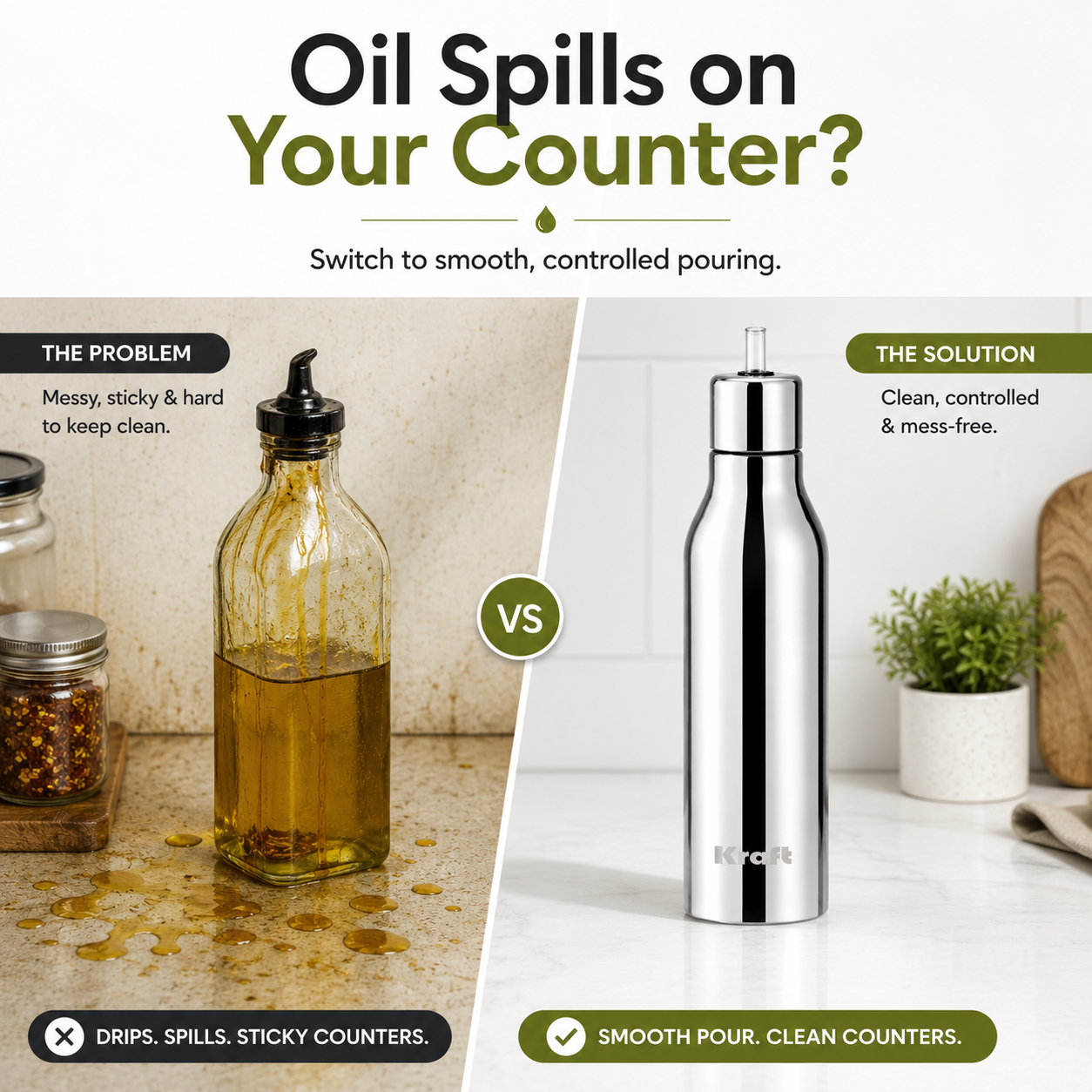 Kraft stainless steel oil dispenser 750ml rust resistant kitchen