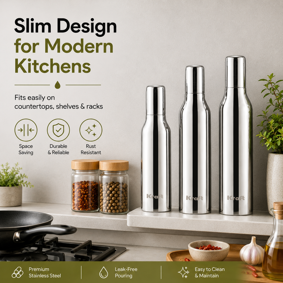 Kraft stainless steel oil dispenser rust resistant kitchen container product view