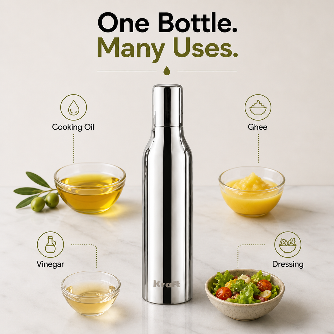 Kraft stainless steel oil dispenser 500ml rust resistant kitchen product view