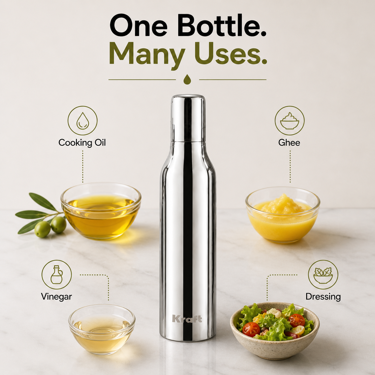 Kraft stainless steel oil dispenser 500ml rust resistant view 2