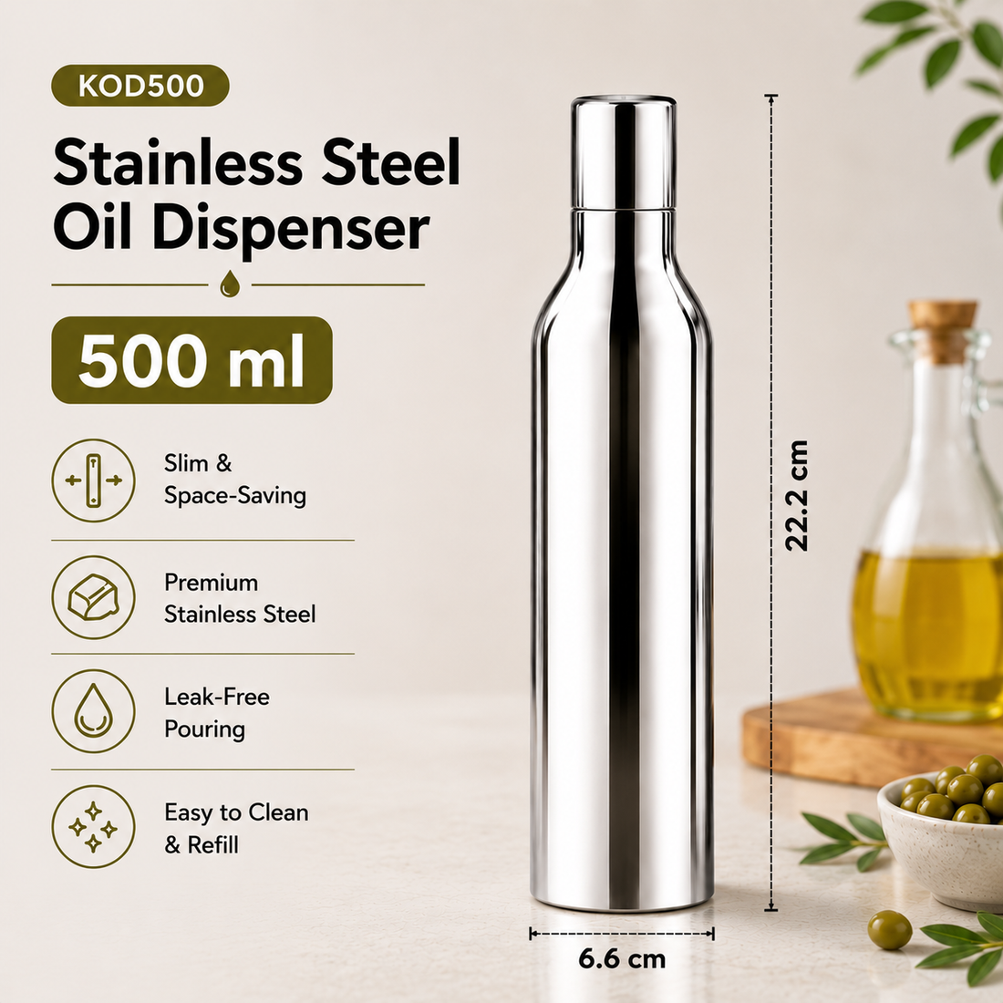 Kraft stainless steel oil dispenser 500ml rust resistant kitchen product view