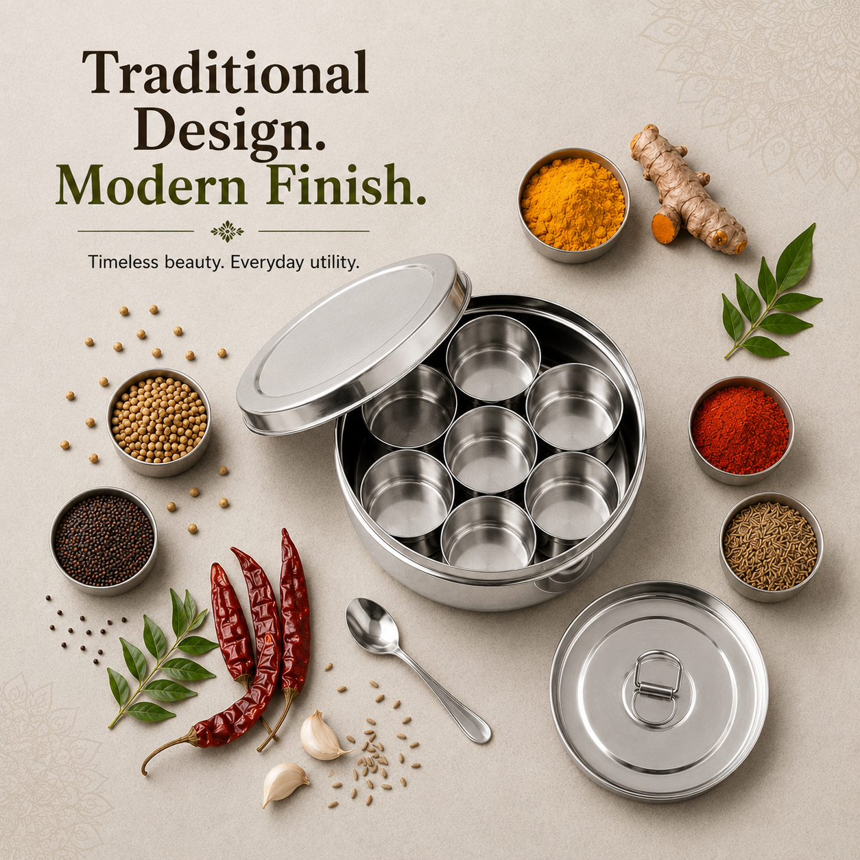 Kraft stainless steel spice masala box small kitchen storage