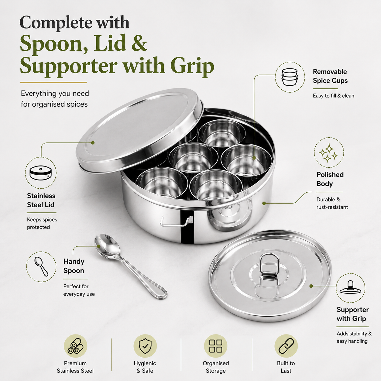 Kraft stainless steel spice masala box view 7 overview