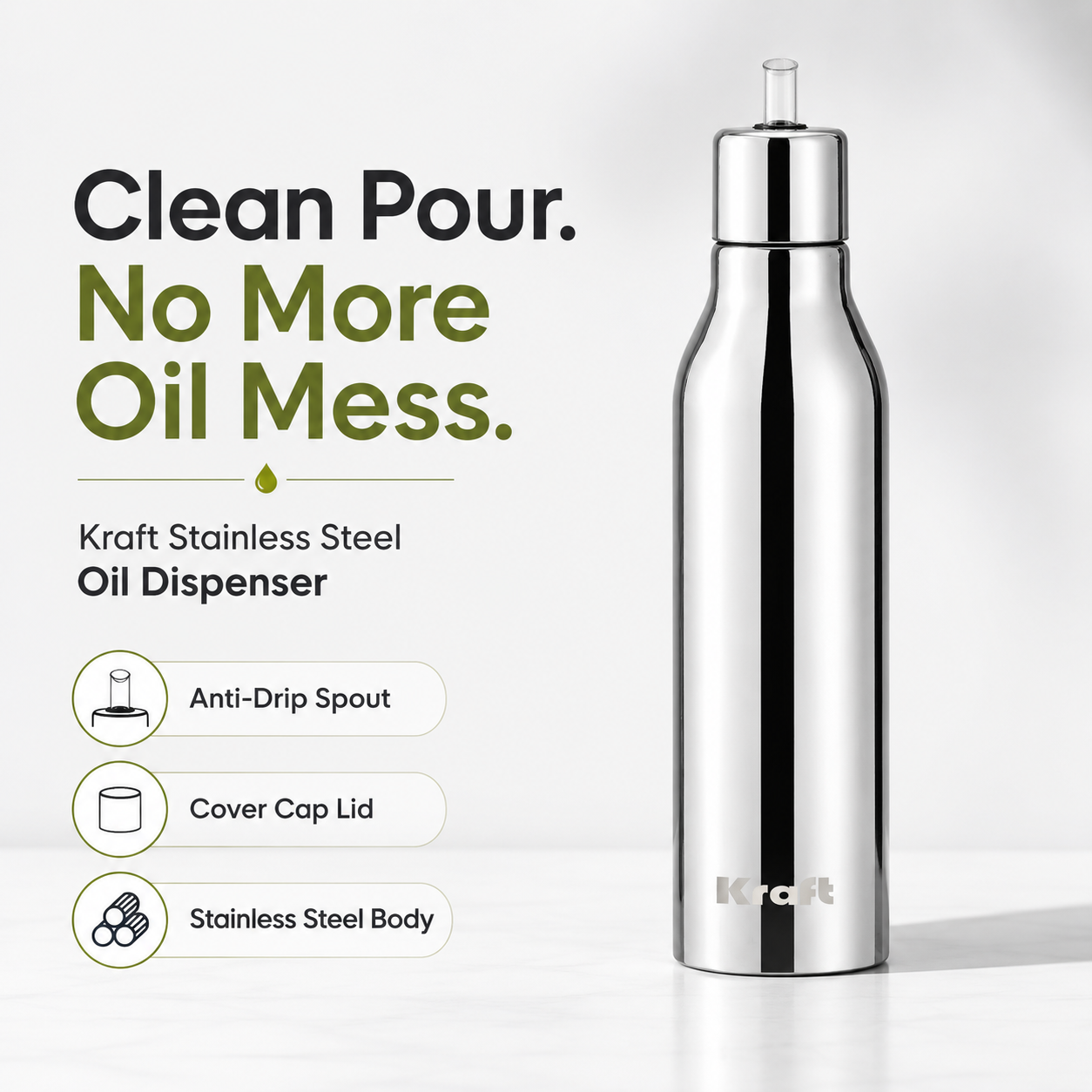 Kraft stainless steel oil dispenser 500ml rust resistant view 3