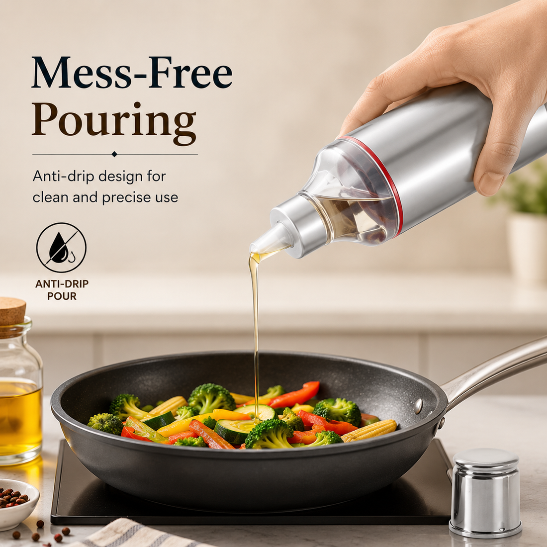 Kraft stainless steel oil dispenser bottle leakproof kitchen container