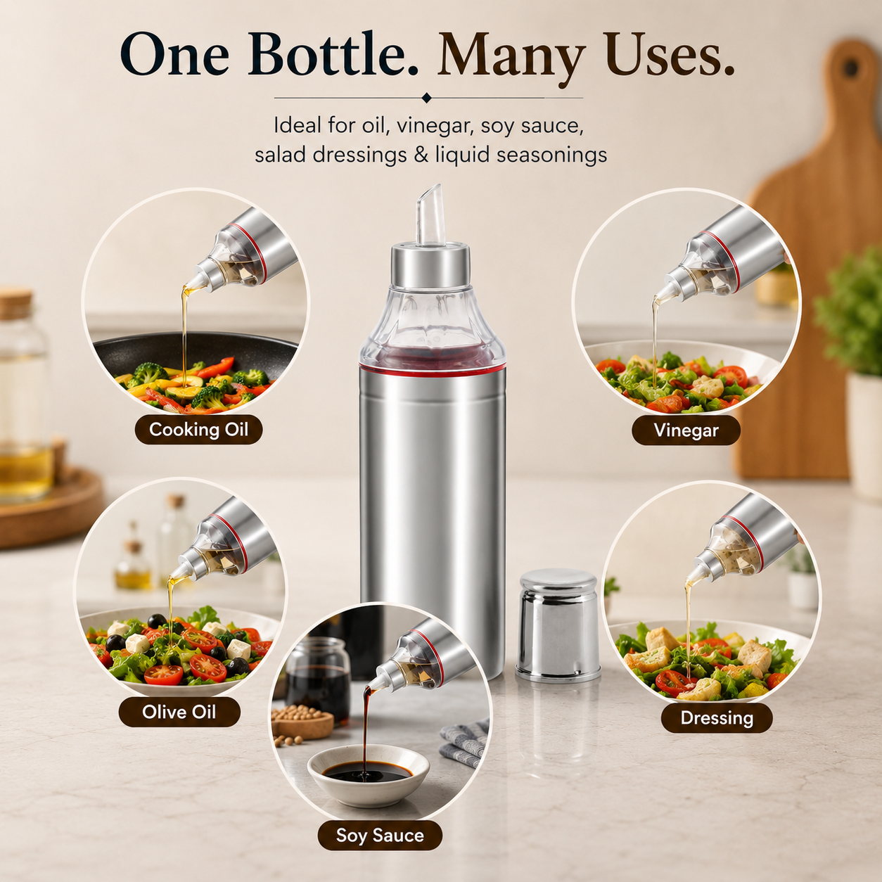 Kraft stainless steel oil dispenser bottle 500ml leakproof