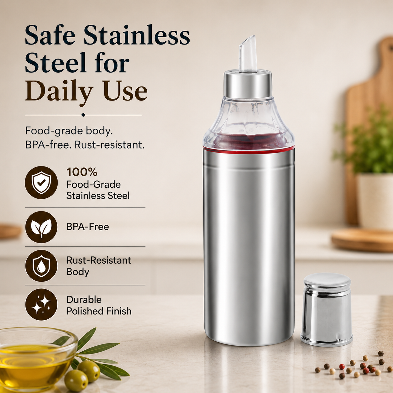 Kraft stainless steel oil dispenser bottle 750ml kitchen