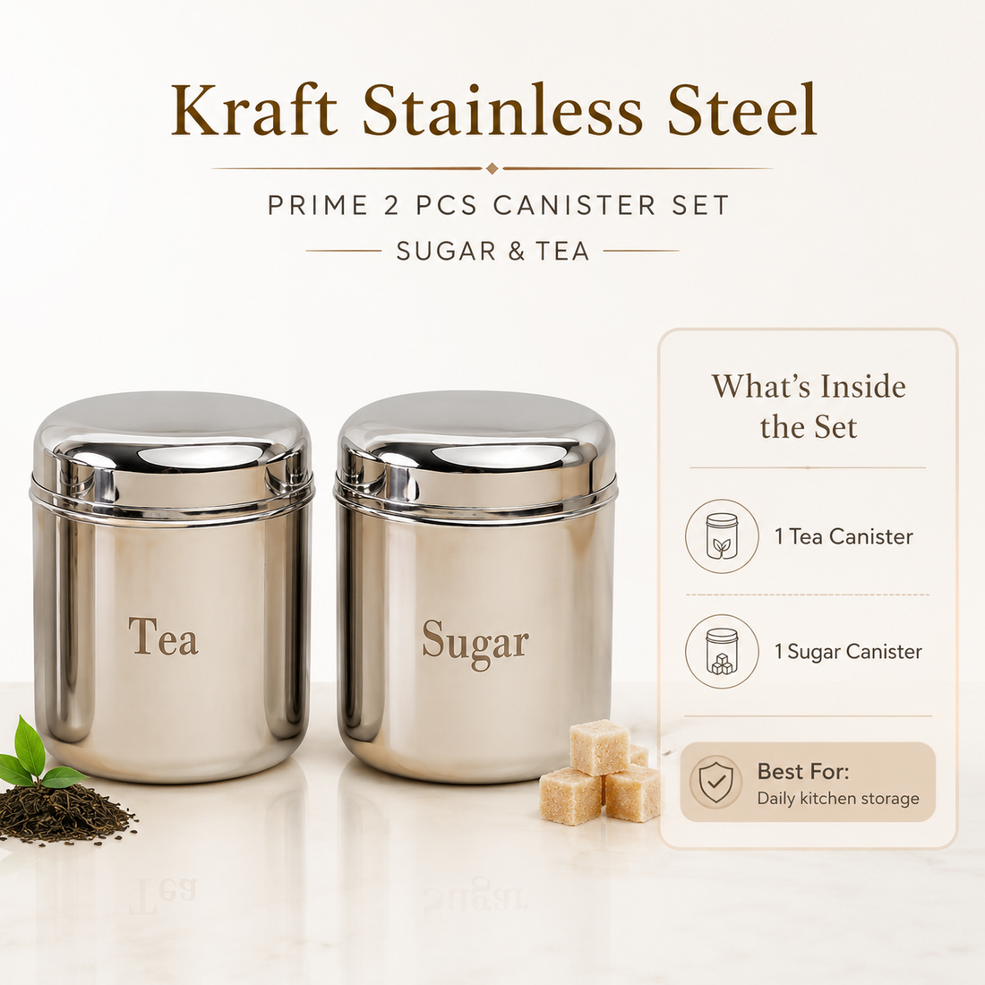 Kraft Prime stainless steel canister set 2pc kitchen storage