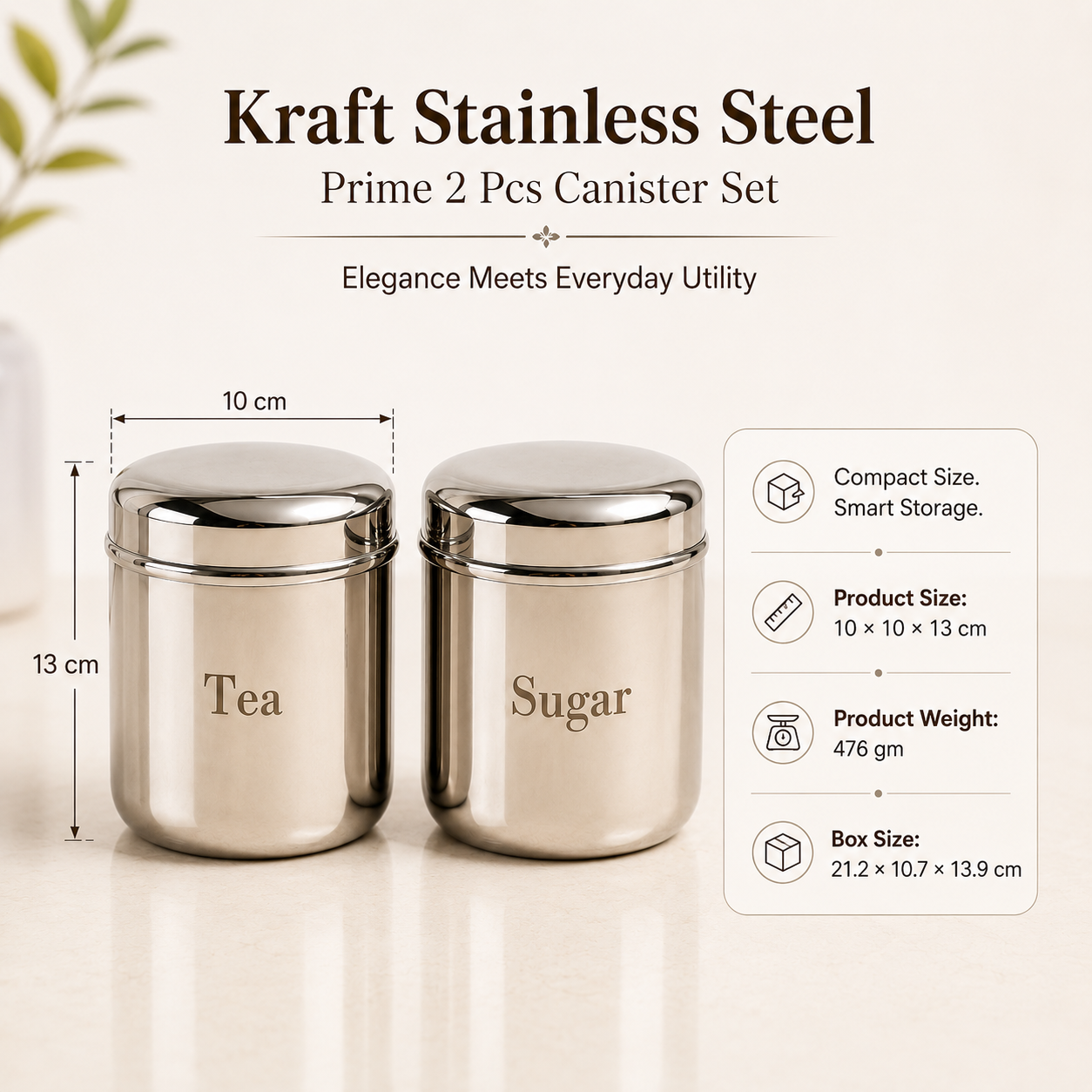 Kraft Prime stainless steel canister set 2pc view 7 detail