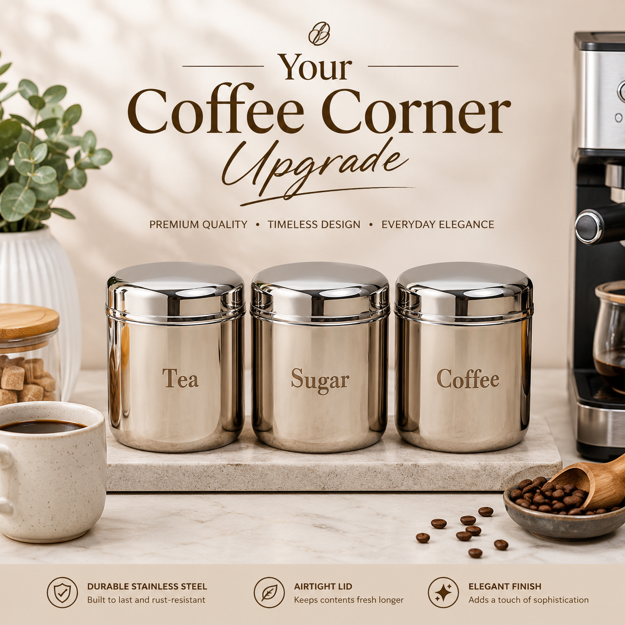 Kraft Prime stainless steel canister set 3pc view 7 detail
