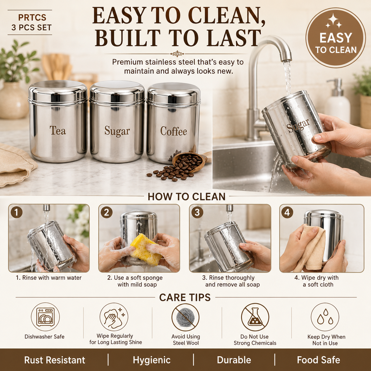 Kraft Prime stainless steel canister set 3pc view 4 detail