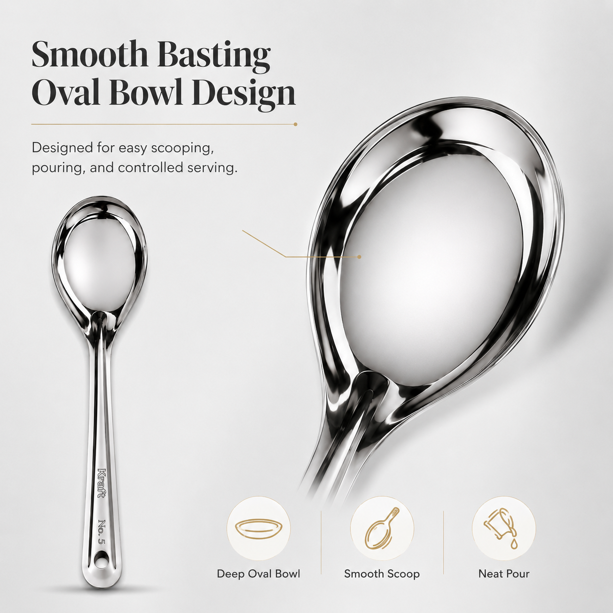 Kraft stainless steel basting oval spoon no 5 view 4 kitchen