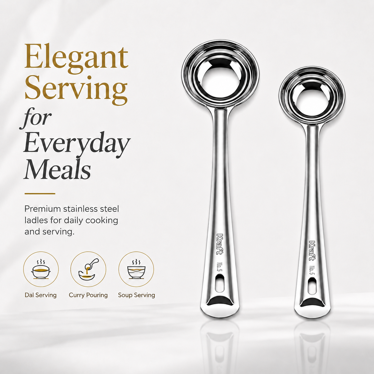 Kraft Stainless Steel Ladle Spoon | Deep Serving Spoon for Dal, Curry, Soup & Gravy