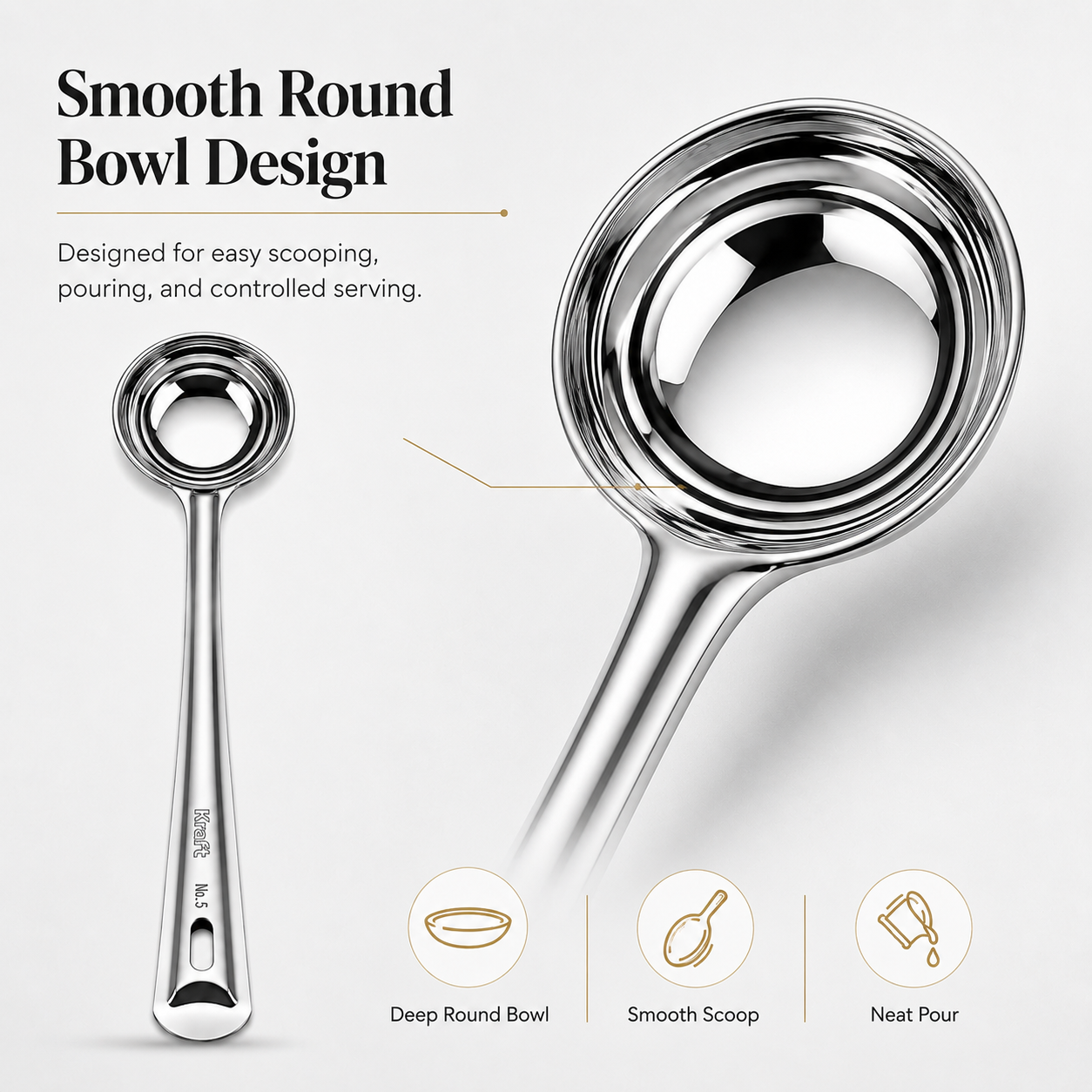 Kraft Stainless Steel Ladle Spoon | Deep Serving Spoon for Dal, Curry, Soup & Gravy
