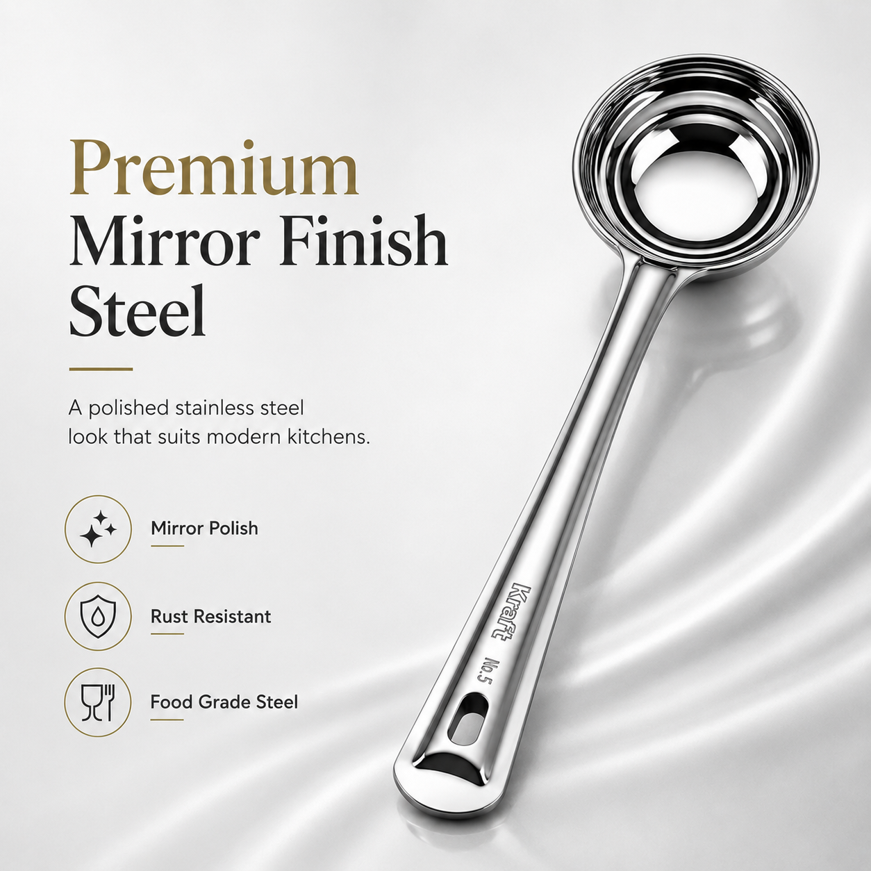 Kraft Stainless Steel Ladle Spoon | Deep Serving Spoon for Dal, Curry, Soup & Gravy