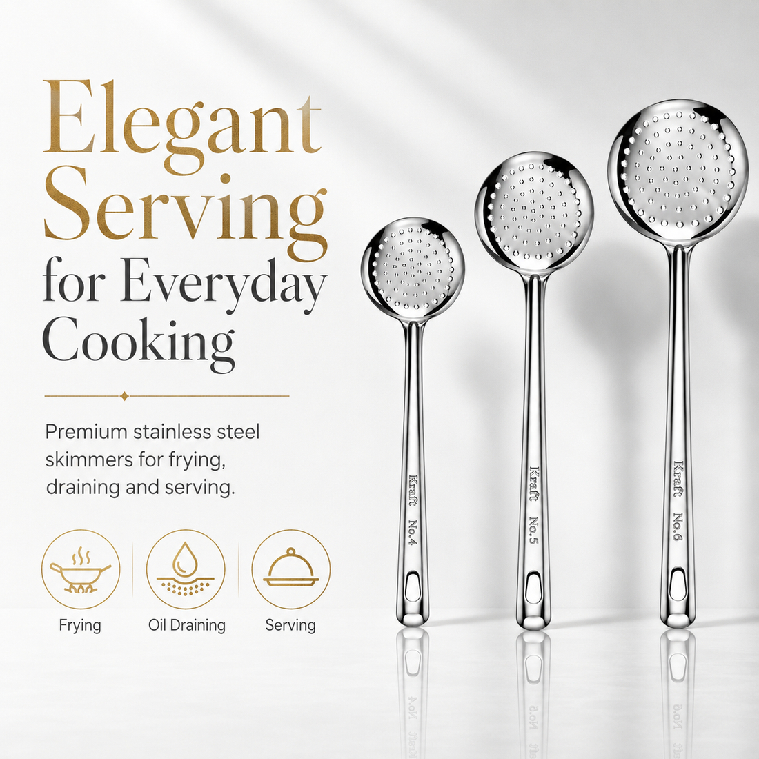 Kraft Stainless Steel Skimmer Spoon | Perforated Jhara for Frying, Straining & Draining Oil