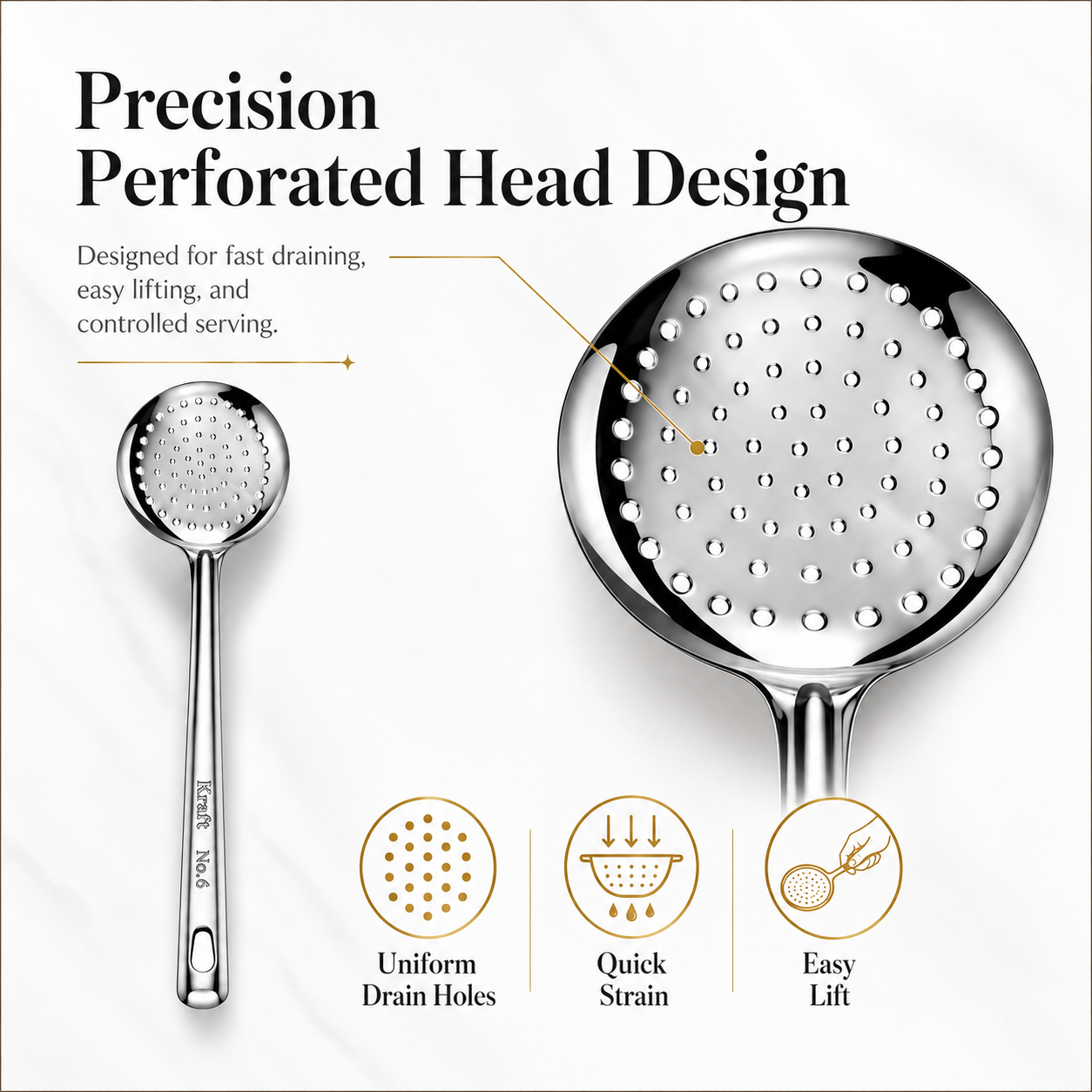 Kraft Stainless Steel Skimmer Spoon | Perforated Jhara for Frying, Straining & Draining Oil