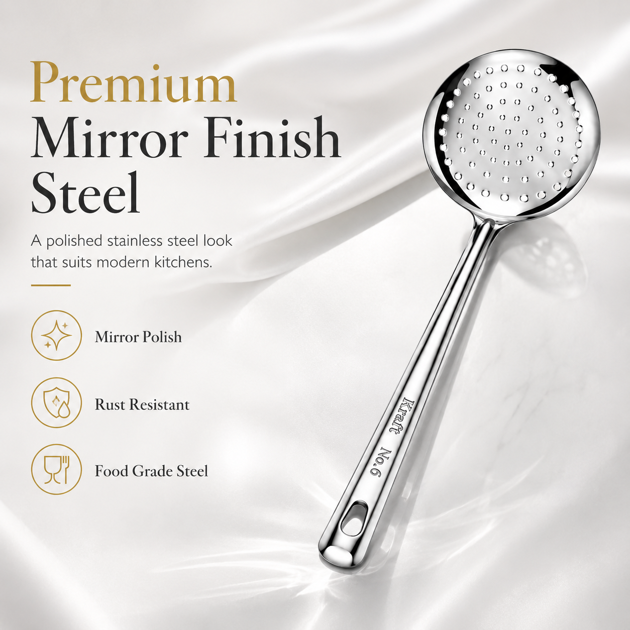 Kraft Stainless Steel Skimmer Spoon | Perforated Jhara for Frying, Straining & Draining Oil