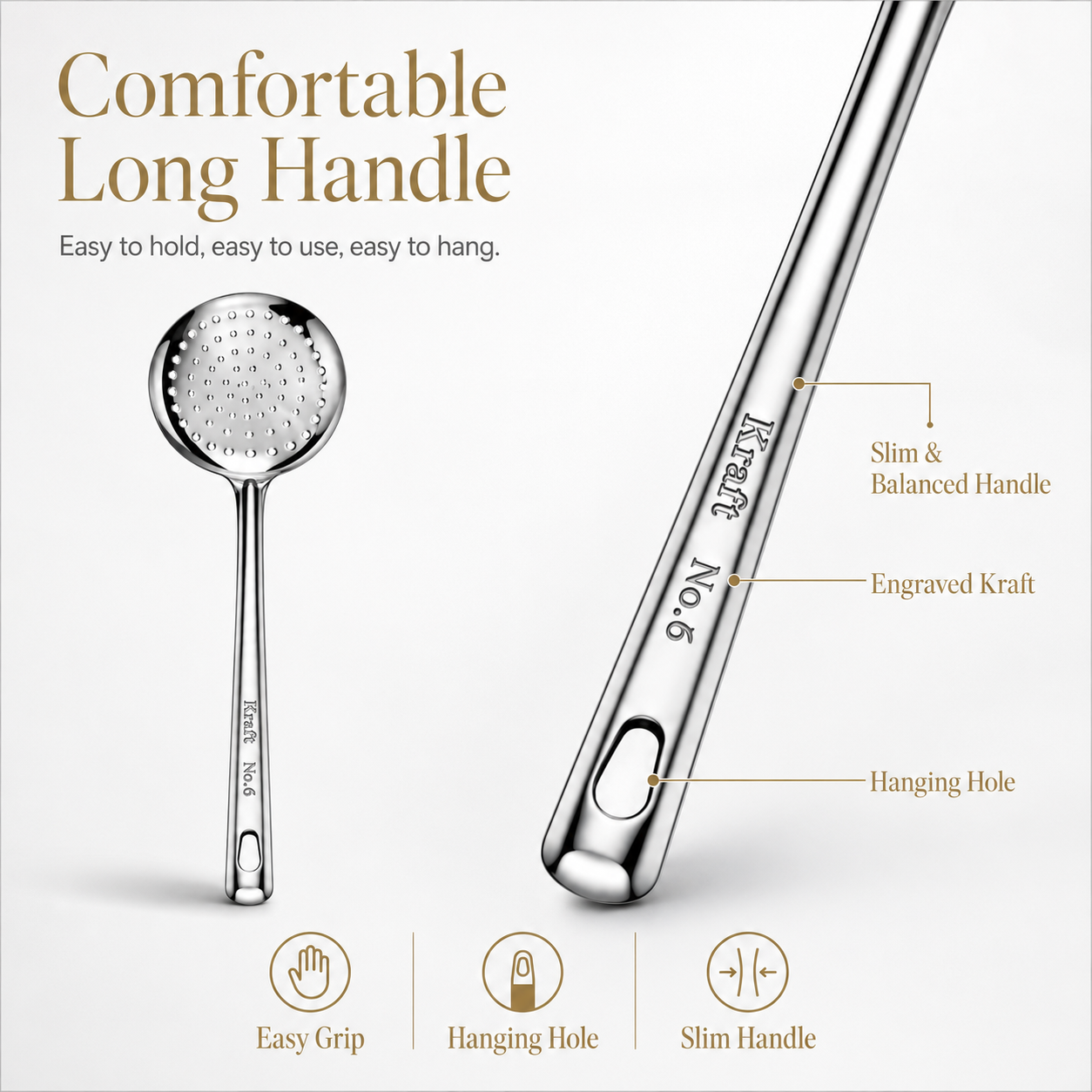 Kraft Stainless Steel Skimmer Spoon | Perforated Jhara for Frying, Straining & Draining Oil