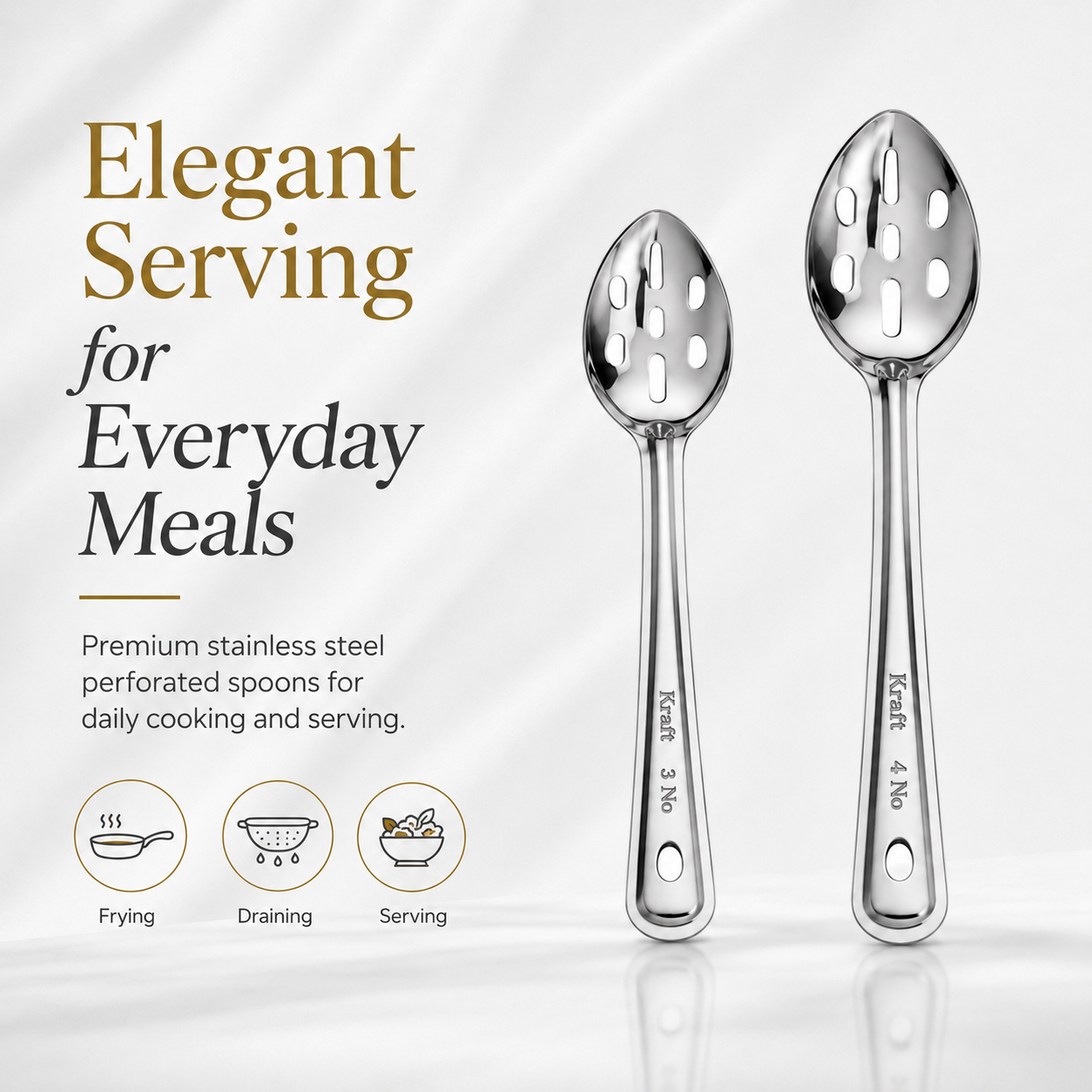 Kraft Stainless Steel Straining Spoon | Slotted Serving Spoon