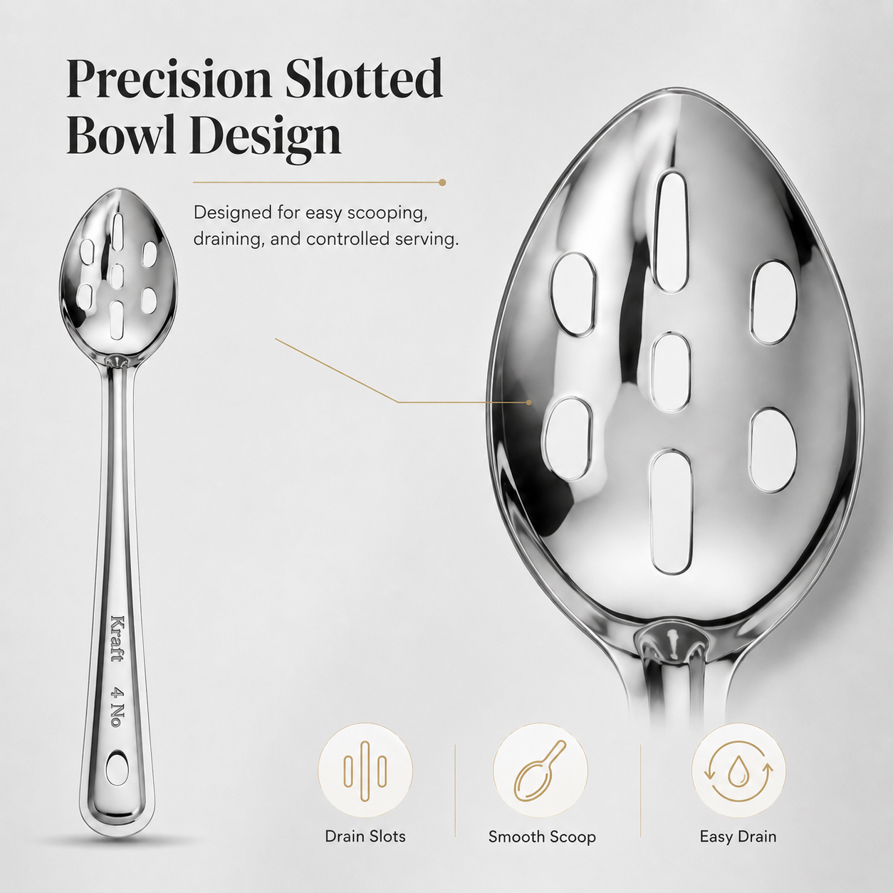 Kraft Stainless Steel Straining Spoon | Slotted Serving Spoon