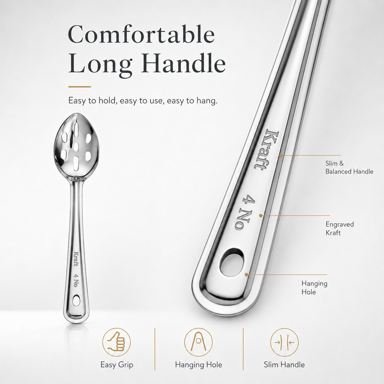 Kraft Stainless Steel Straining Spoon | Slotted Serving Spoon