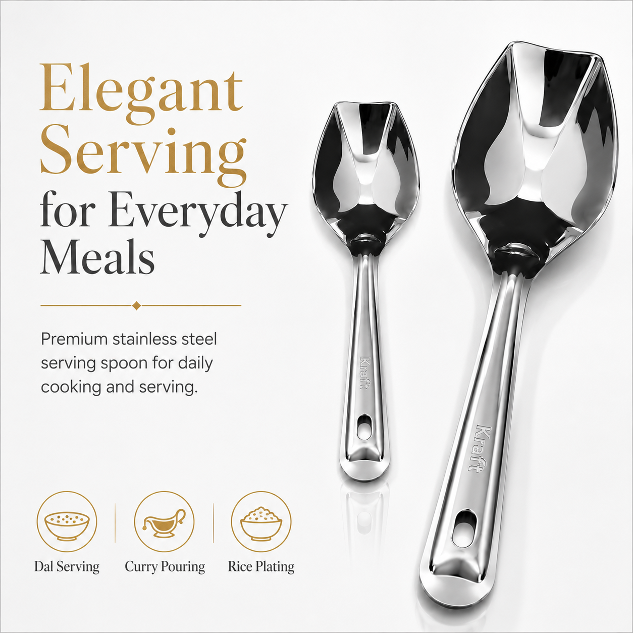 Kraft Stainless Steel Deep Biryani Server | Rice Serving Spoon